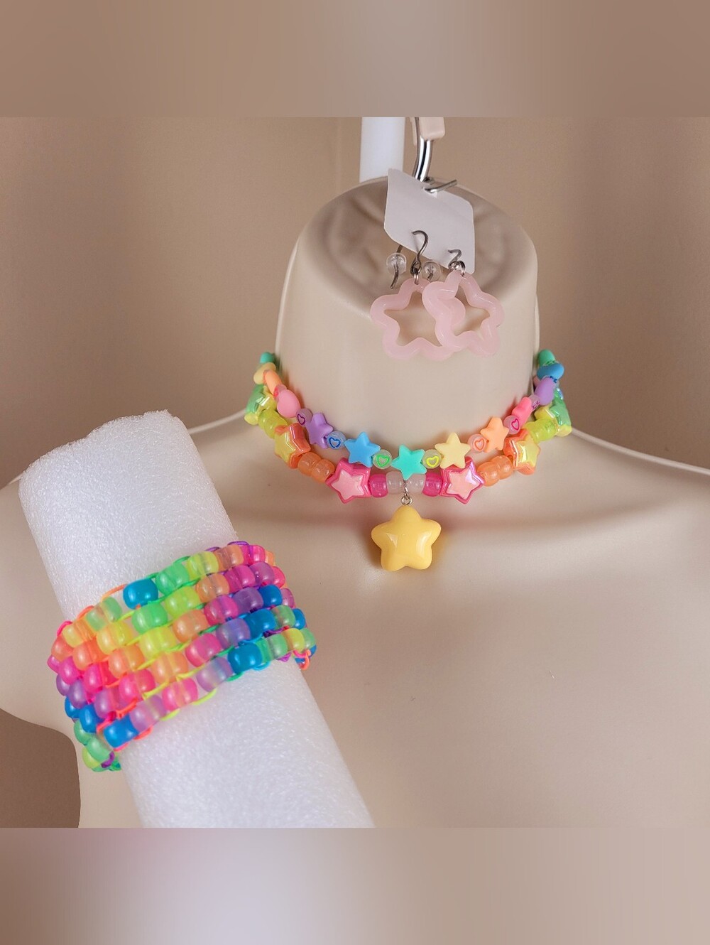 6pc pastel rainbow glow Star choker/ bracelet cuff earrings nail art